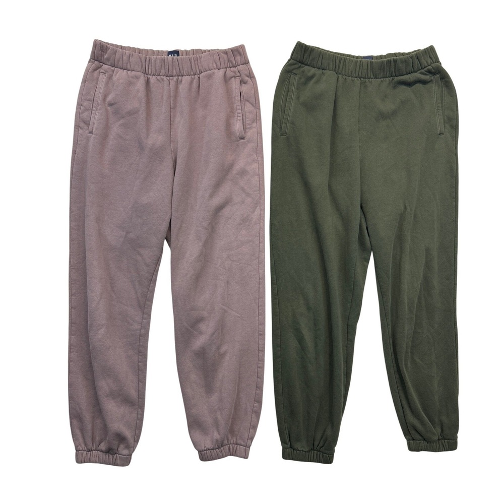GAP Jogger Sweatpants Women M Mauve Olive Green Fleece 2 Pair Relaxed